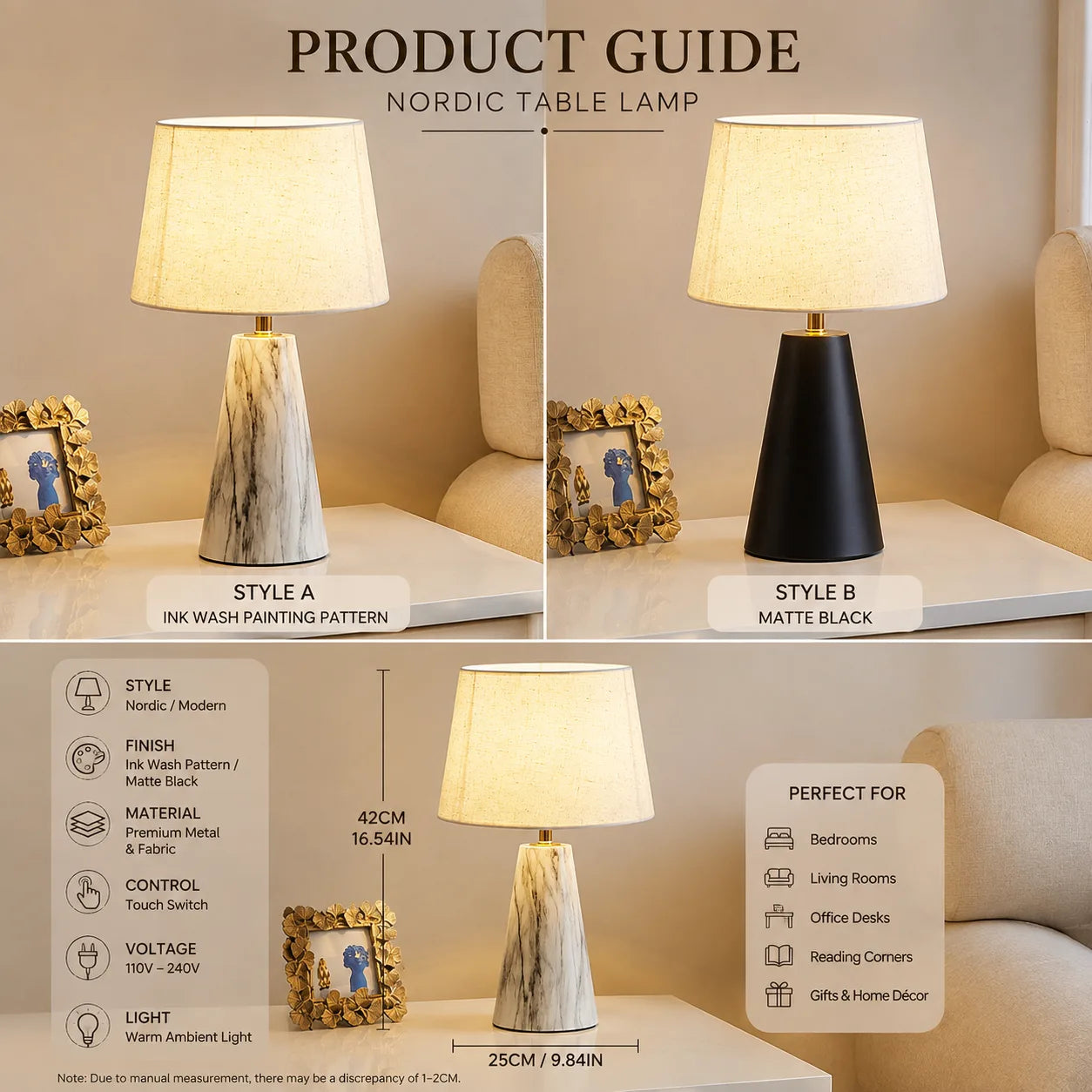 ORENVY NORD Stone Table Lamp | Modern Scandinavian Bedside Lamp