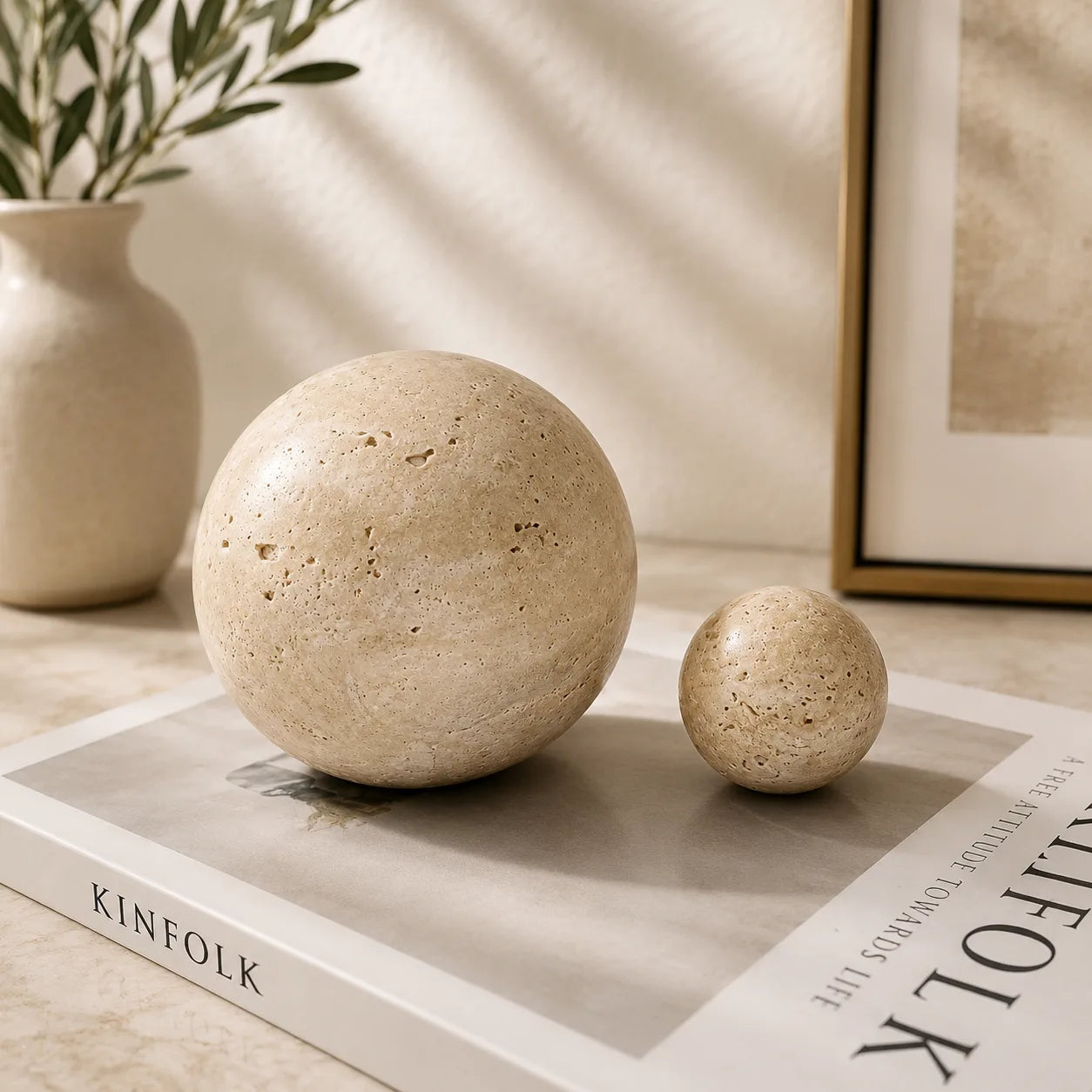 LUNA Travertine Sculpture Set | Scandinavian Geometric Decorative Objects