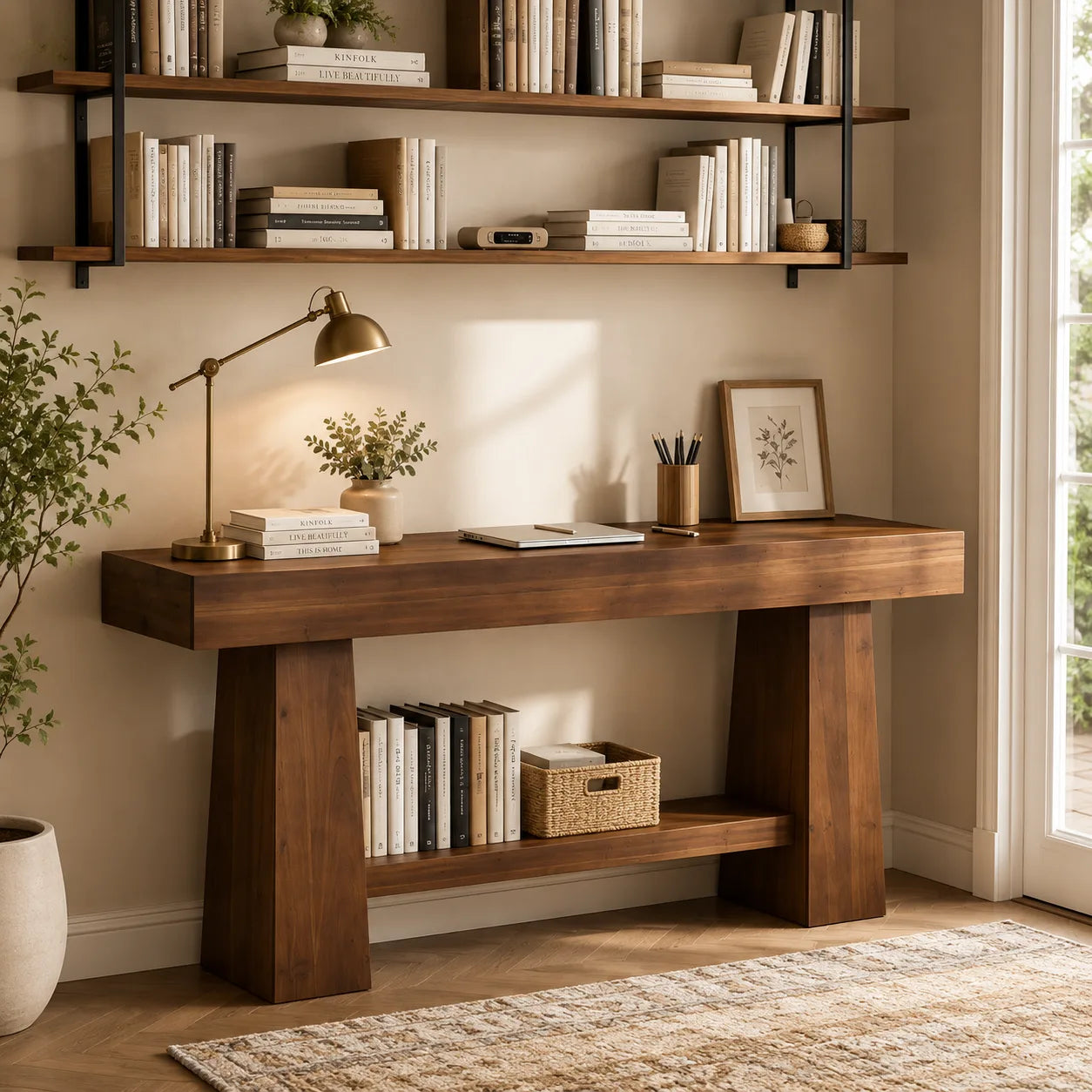 Scandinavian Solid Wood Console Table | Modern Entryway & Hallway Accent Table