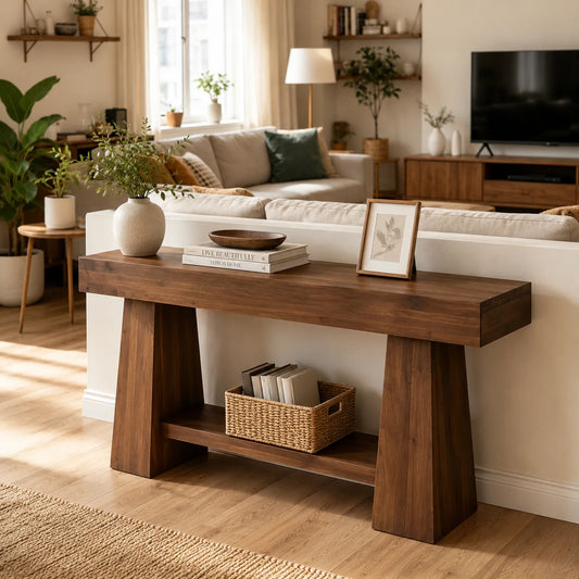 Scandinavian Solid Wood Console Table | Modern Entryway & Hallway Accent Table