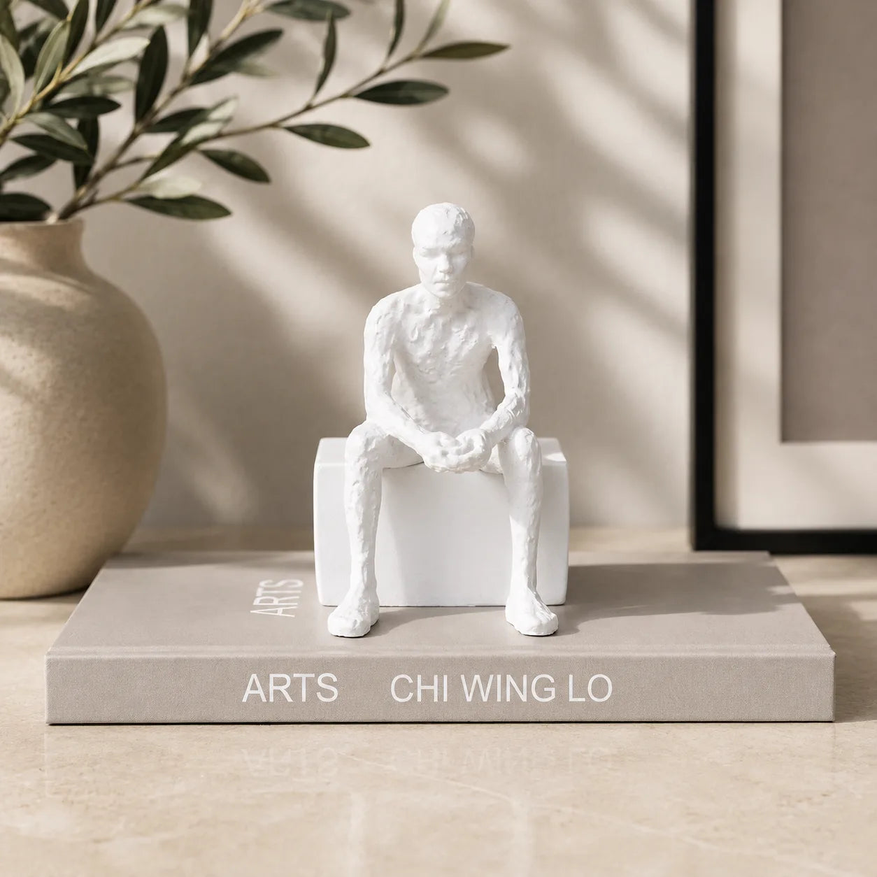 Modern Minimalist Thinker Sculpture | Abstract Resin Shelf & Coffee Table Décor