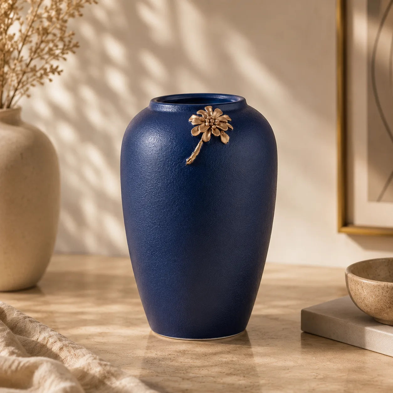 Blue Ceramic Vase | Modern Matte Decorative Flower Vase