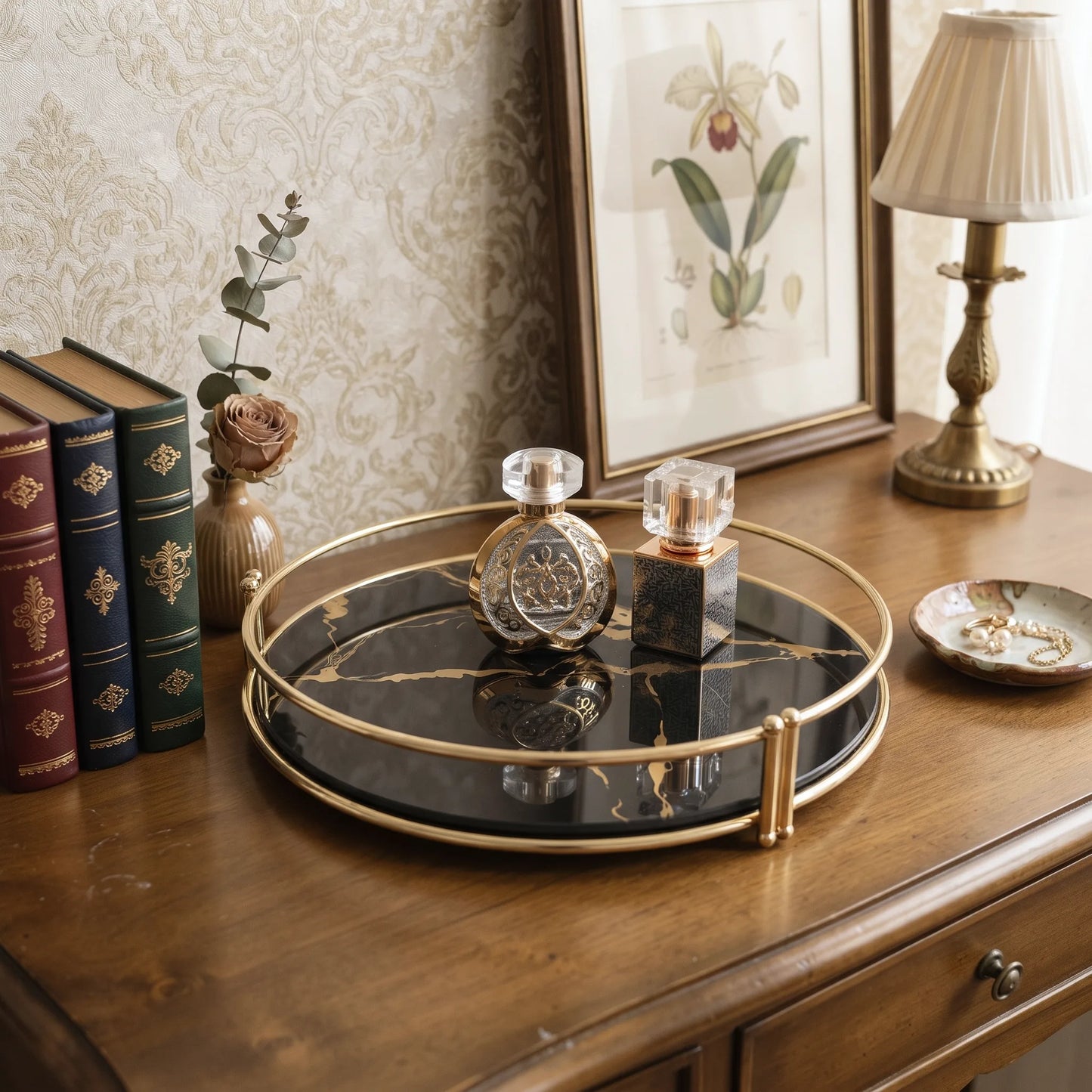 Luxury Marble Mirror Tea Tray | Decorative Coffee Table Serving Tray