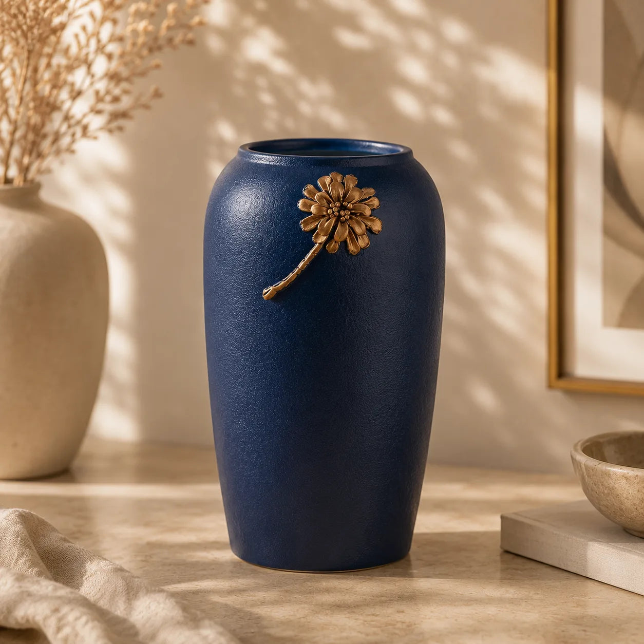 Blue Ceramic Vase | Modern Matte Decorative Flower Vase