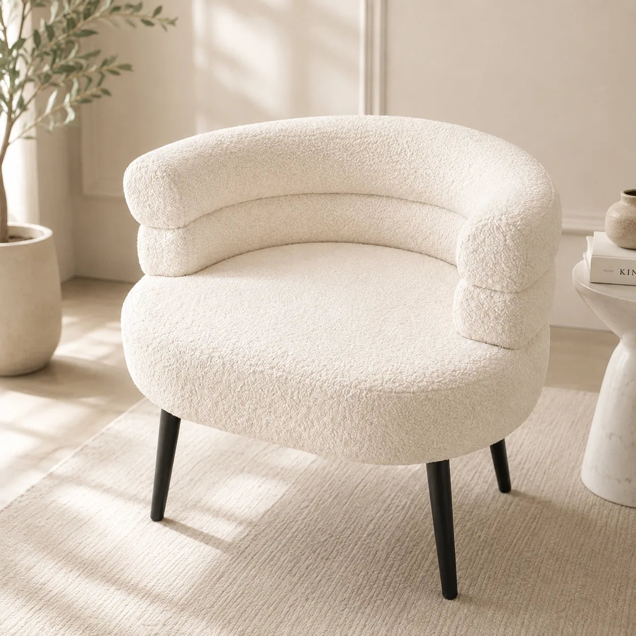 ORENVY LUNA Bouclé Accent Chair | Modern Curved Lounge Chair