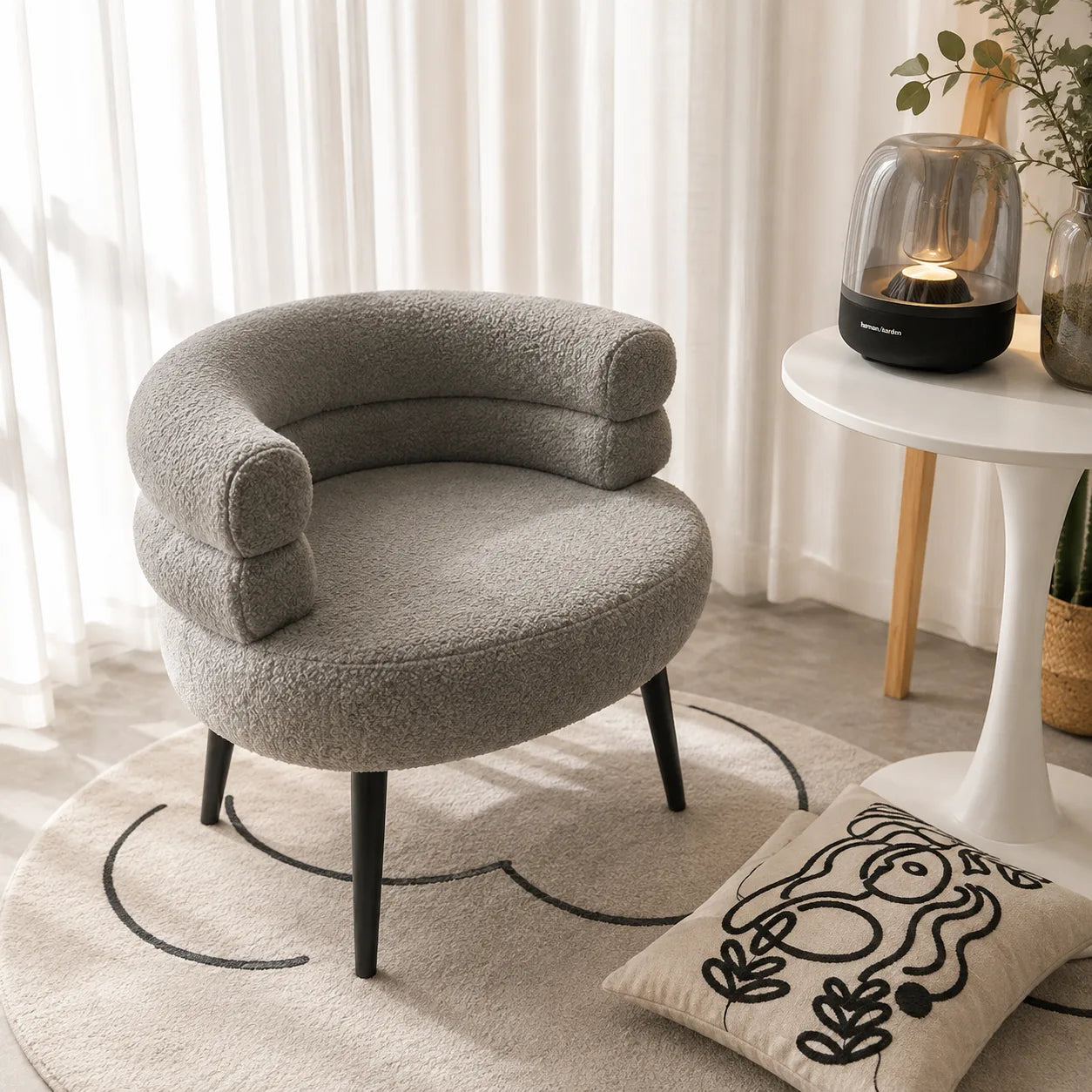 ORENVY LUNA Bouclé Accent Chair | Modern Curved Lounge Chair