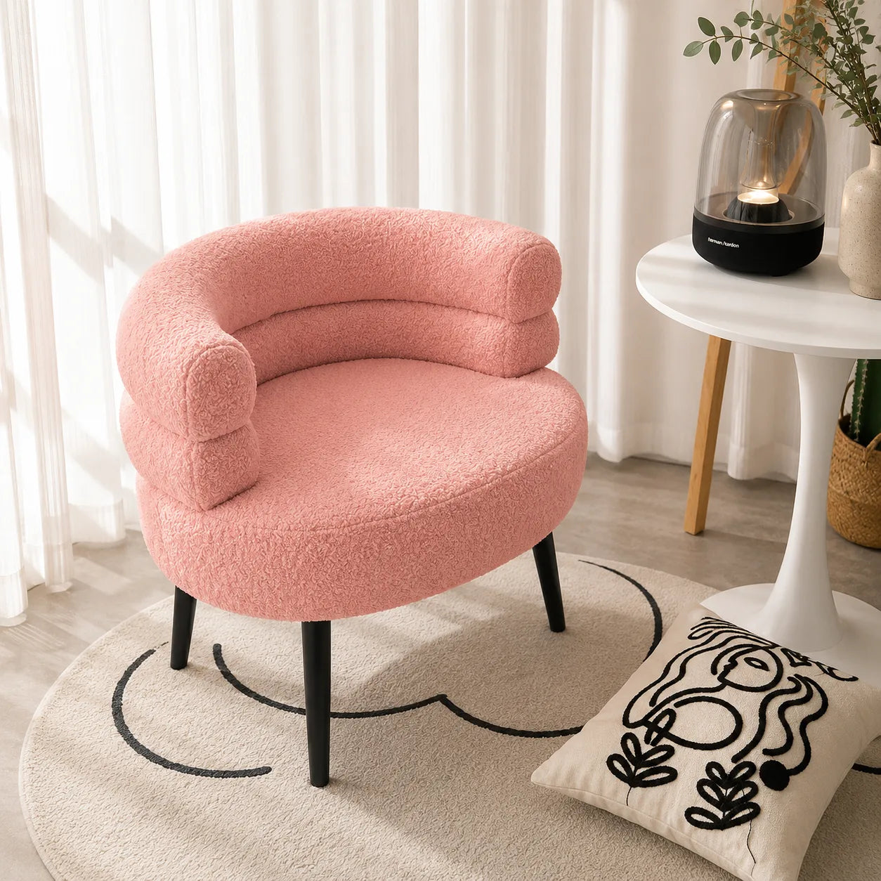 ORENVY LUNA Bouclé Accent Chair | Modern Curved Lounge Chair