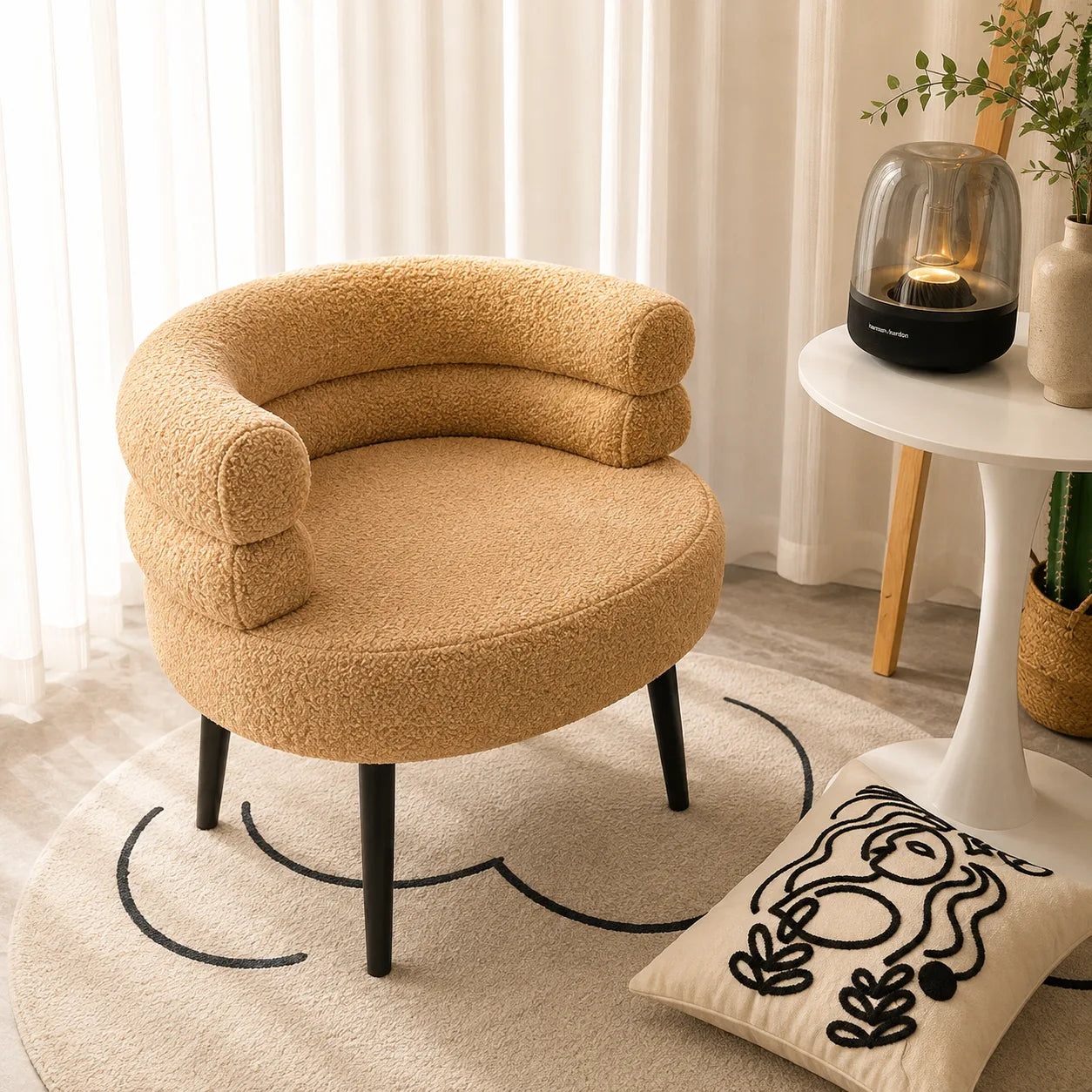 ORENVY LUNA Bouclé Accent Chair | Modern Curved Lounge Chair