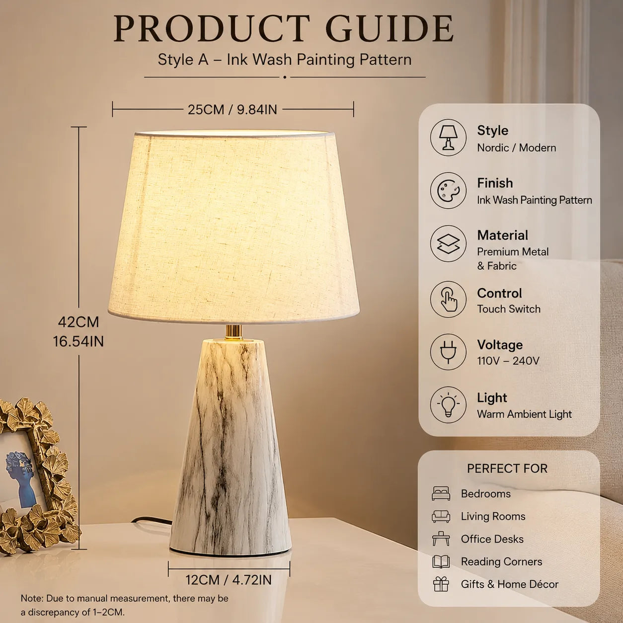 ORENVY NORD Stone Table Lamp | Modern Scandinavian Bedside Lamp