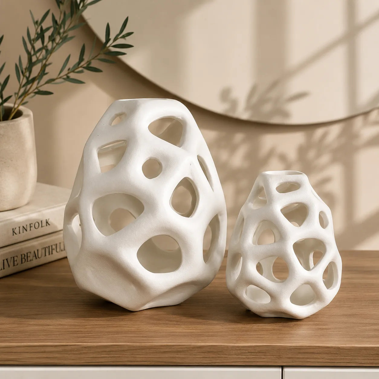Nordic Ceramic Hollow Sphere Sculpture – Modern Minimalist Home Décor Accent