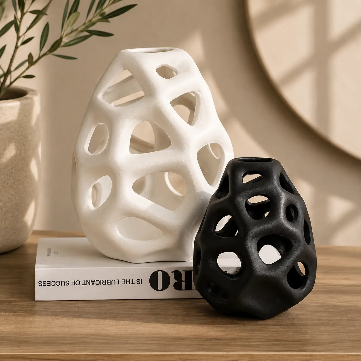 Nordic Ceramic Hollow Sphere Sculpture – Modern Minimalist Home Décor Accent