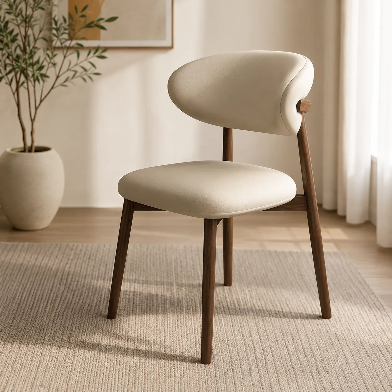 ORENVY Elara Nordic Dining Chair – Upholstered Curved Back & Solid Wood Frame