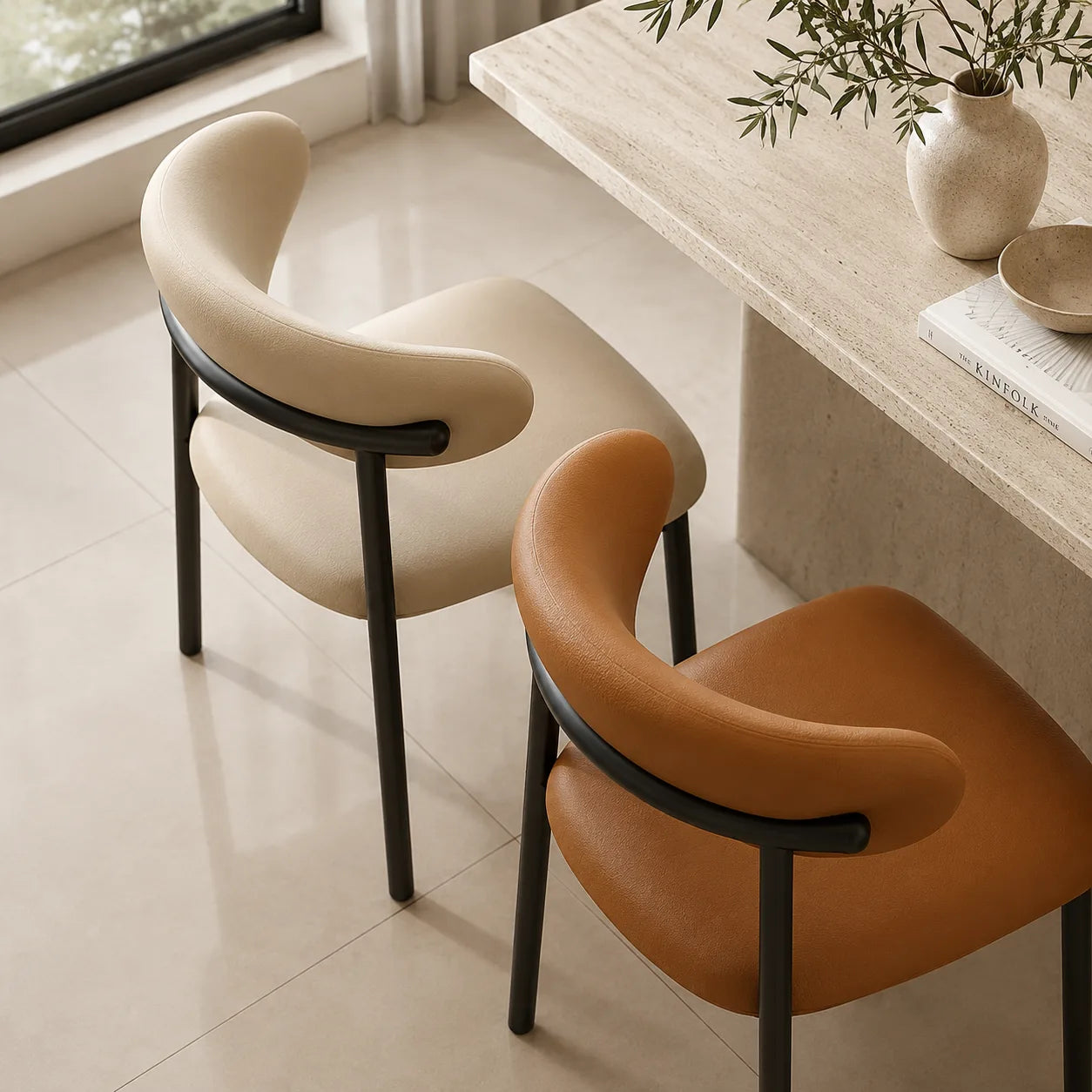ORENVY Elara Nordic Dining Chair – Upholstered Curved Back & Solid Wood Frame