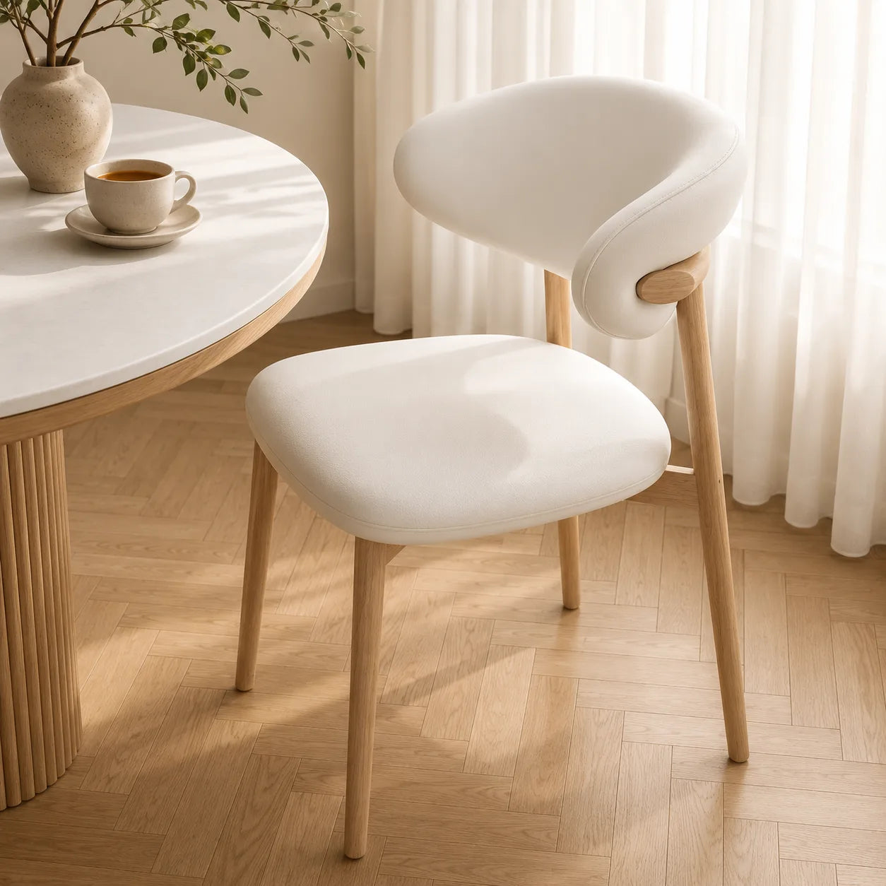 ORENVY Elara Nordic Dining Chair – Upholstered Curved Back & Solid Wood Frame