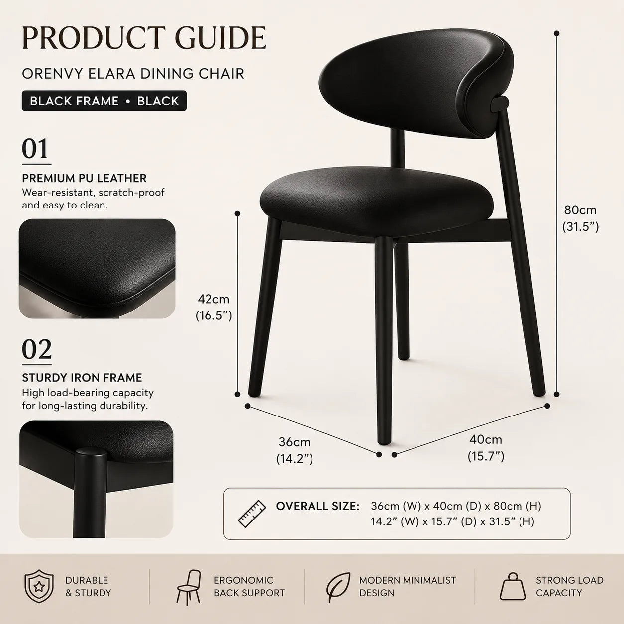 ORENVY Elara Nordic Dining Chair – Upholstered Curved Back & Solid Wood Frame