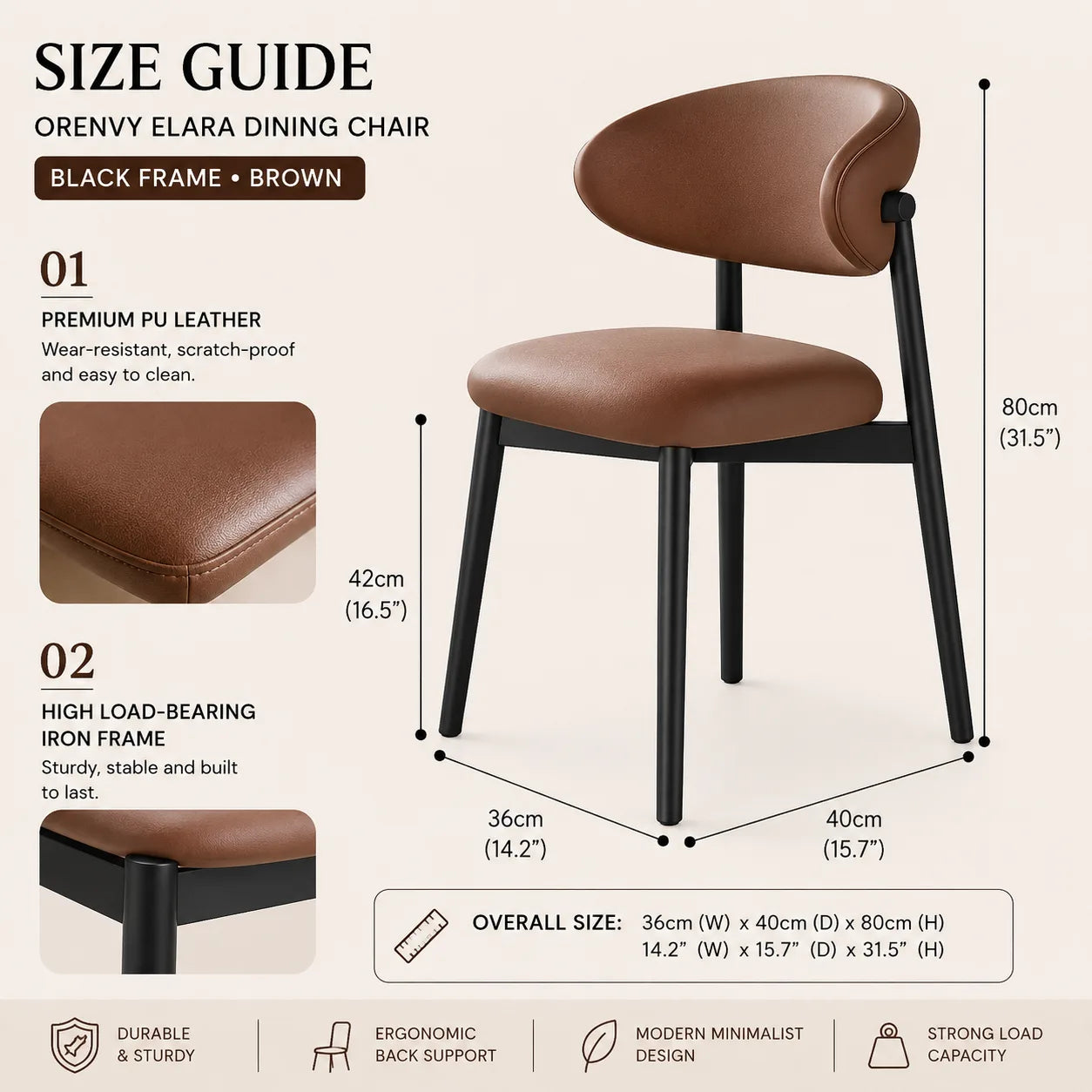 ORENVY Elara Nordic Dining Chair – Upholstered Curved Back & Solid Wood Frame