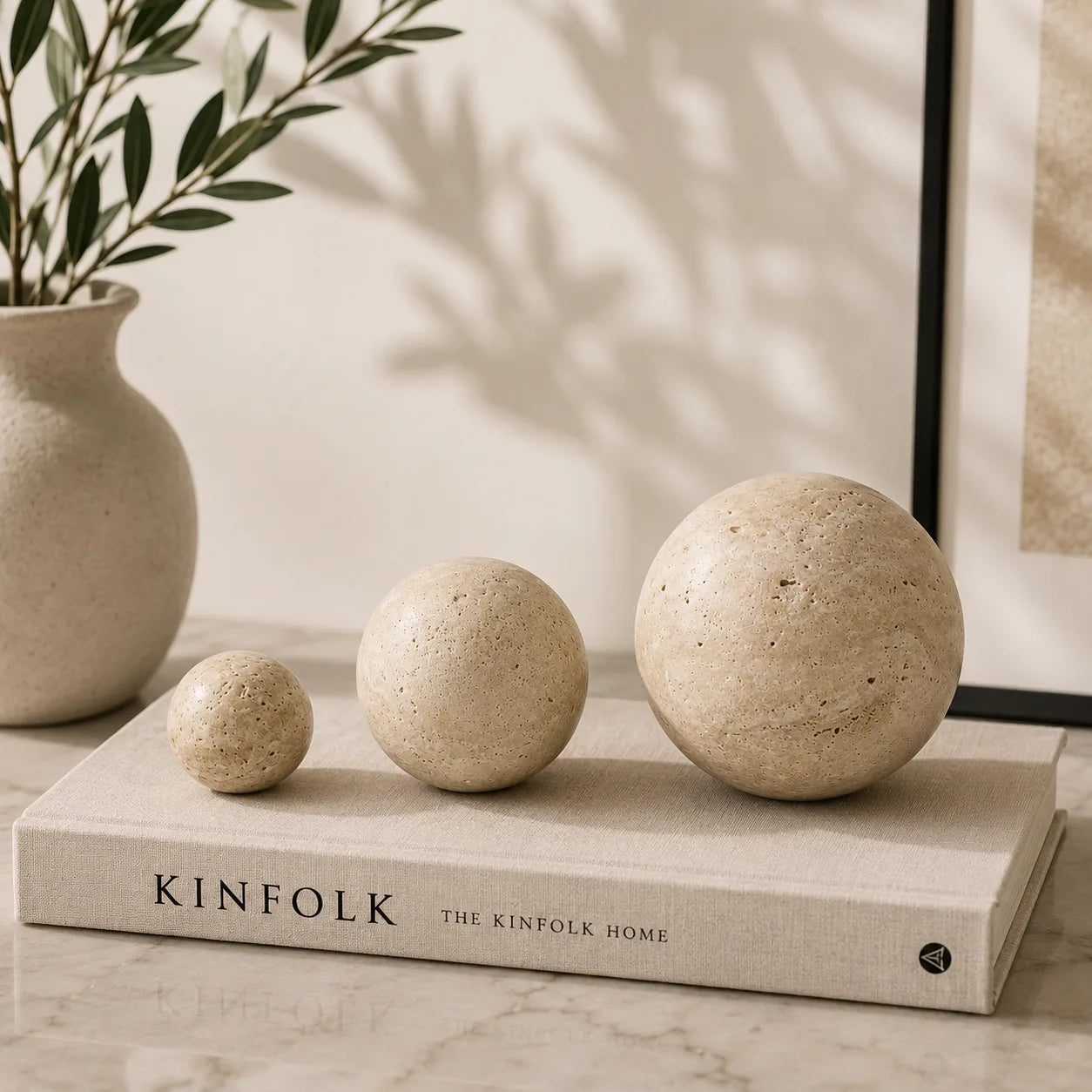 LUNA Travertine Sculpture Set | Scandinavian Geometric Decorative Objects