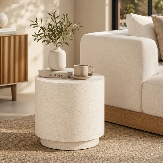Cream Concrete Accent Side Table | Modern Minimalist End Table