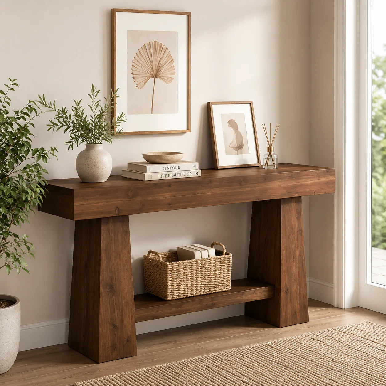 Scandinavian Solid Wood Console Table | Modern Entryway & Hallway Accent Table