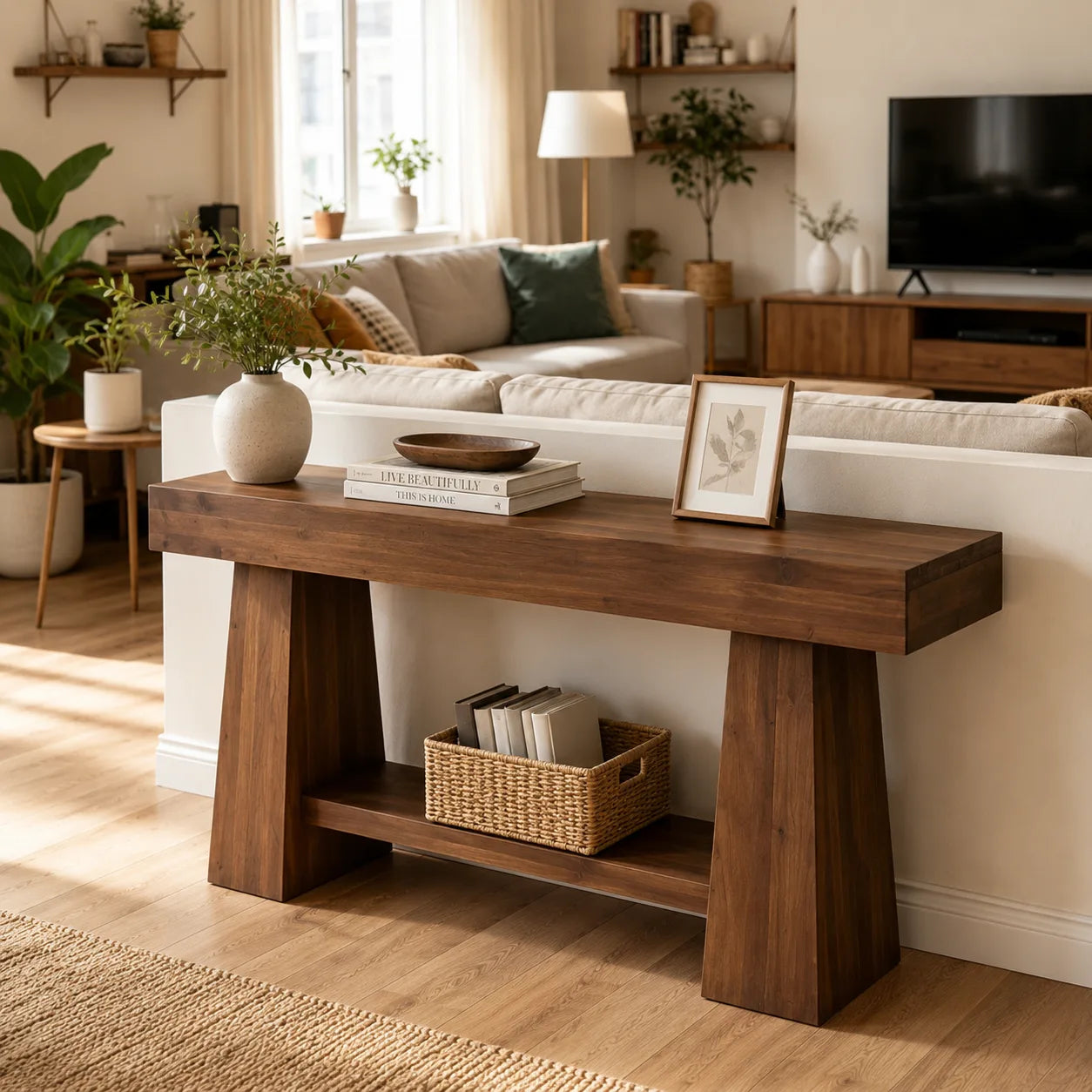 Scandinavian Solid Wood Console Table | Modern Entryway & Hallway Accent Table