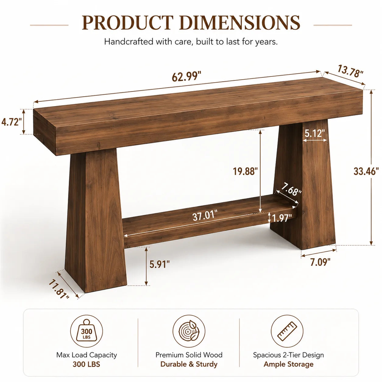 Scandinavian Solid Wood Console Table | Modern Entryway & Hallway Accent Table