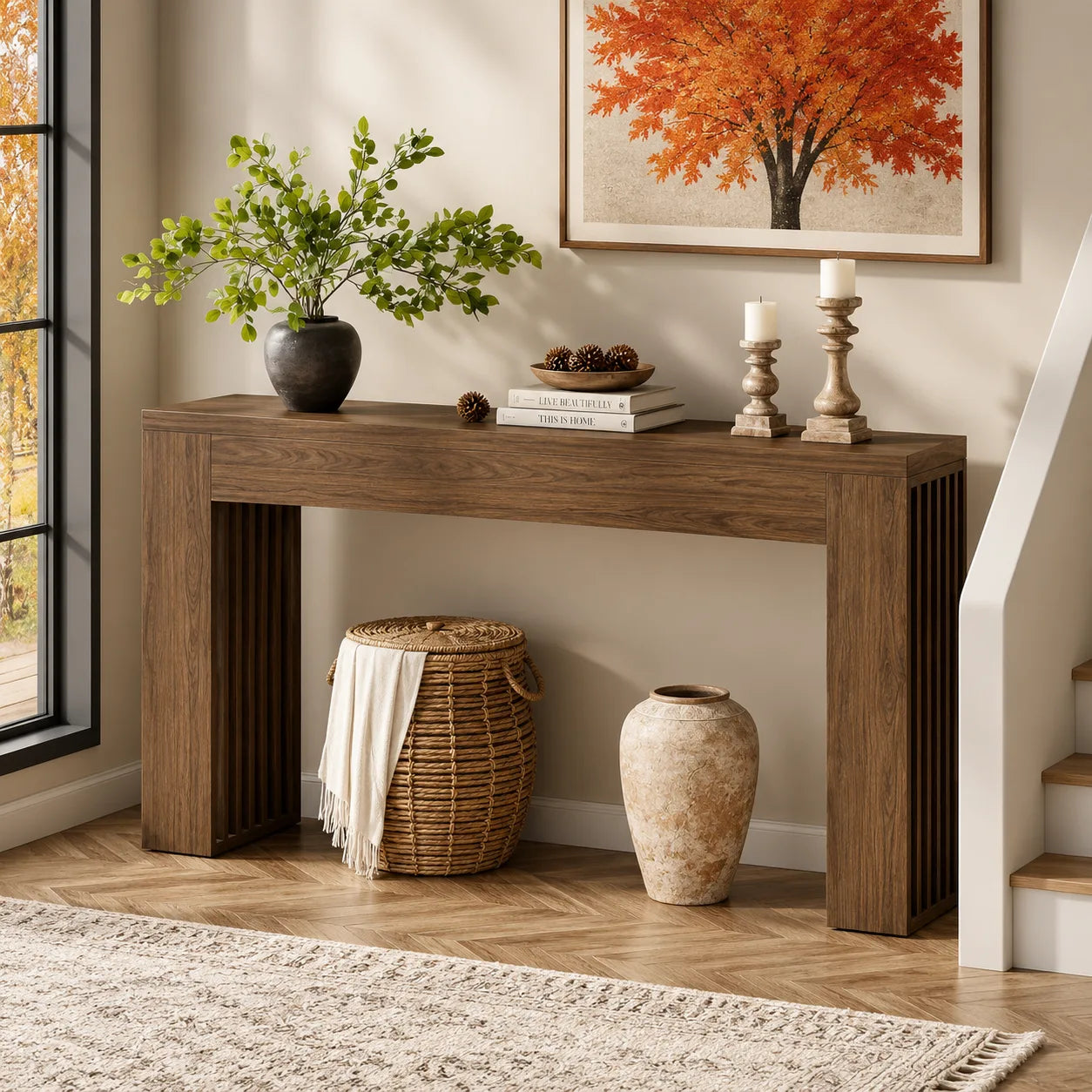 Modern Scandinavian Console Table | Solid Wood Entryway & Hallway Table