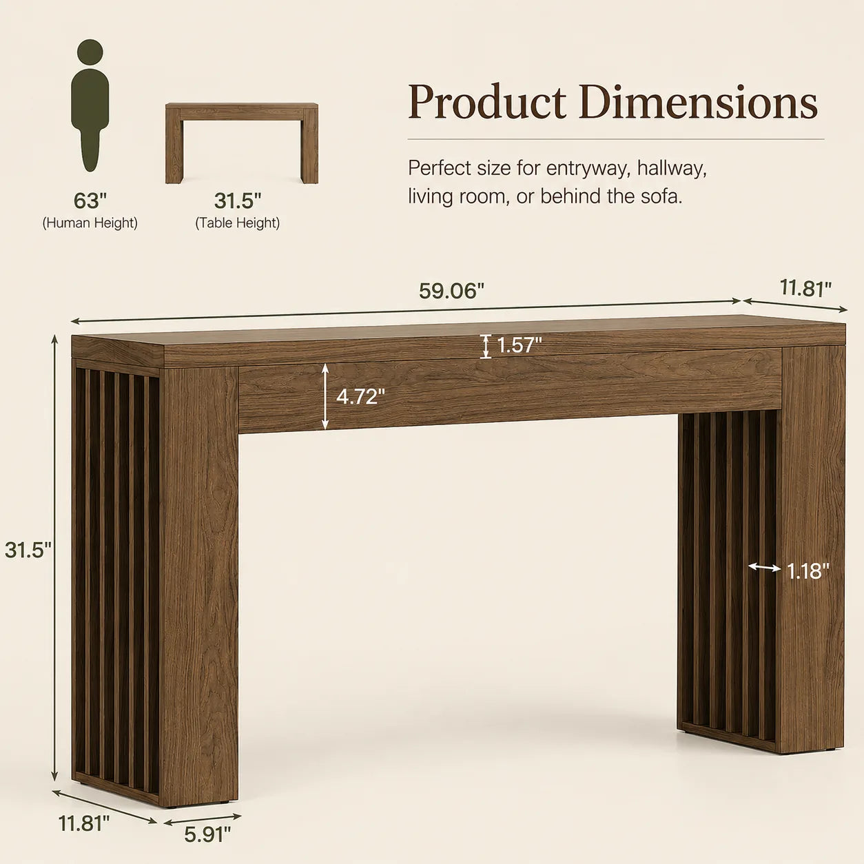 Modern Scandinavian Console Table | Solid Wood Entryway & Hallway Table