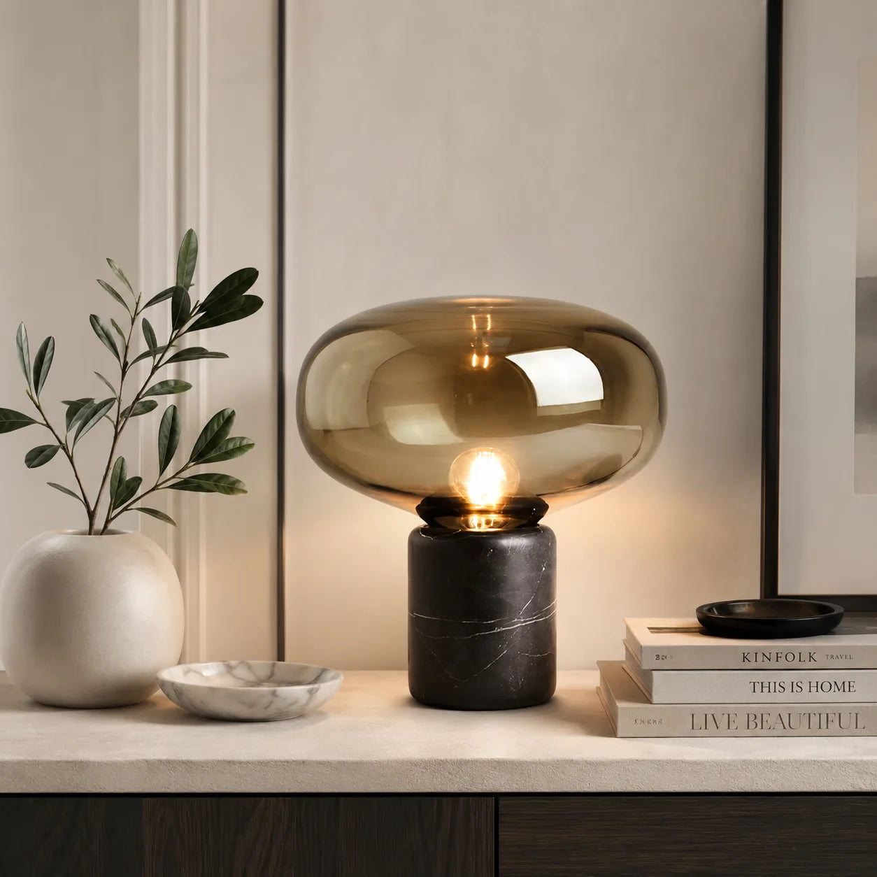 Nordic Glass Table Lamp – Modern Marble Bedside Lamp