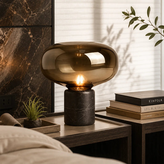 Nordic Glass Table Lamp – Modern Marble Bedside Lamp