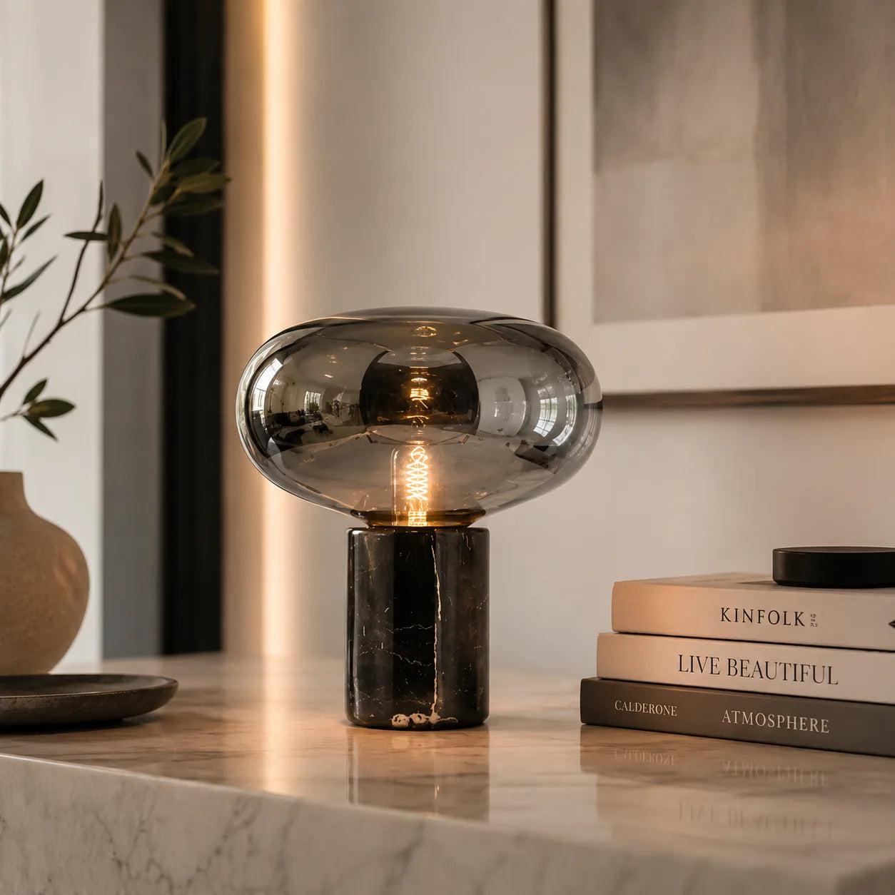 Nordic Glass Table Lamp – Modern Marble Bedside Lamp