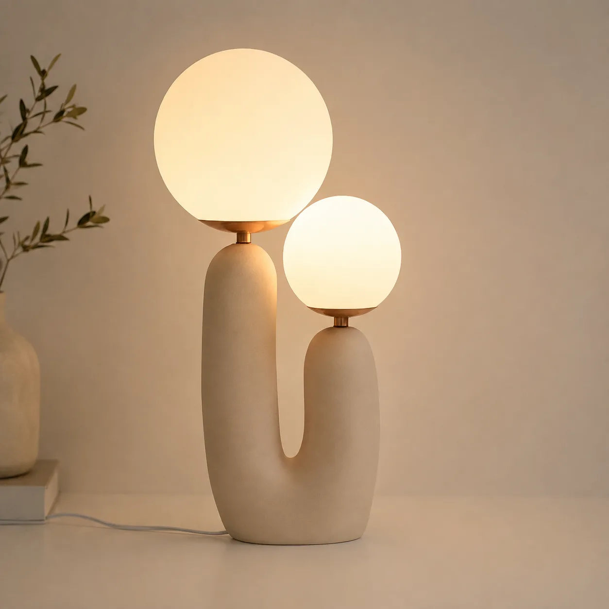 ORENVY Sculptural Double Globe Table Lamp – Modern Ambient Lighting