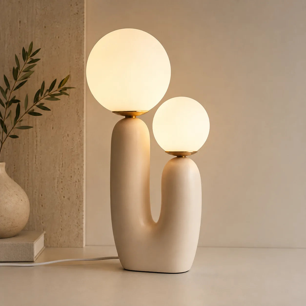 ORENVY Sculptural Double Globe Table Lamp – Modern Ambient Lighting