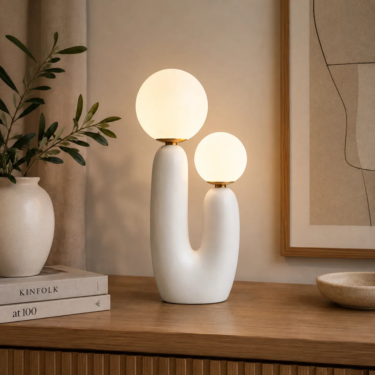 ORENVY Sculptural Double Globe Table Lamp – Modern Ambient Lighting