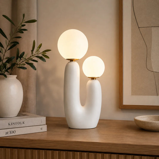 ORENVY Sculptural Double Globe Table Lamp – Modern Ambient Lighting