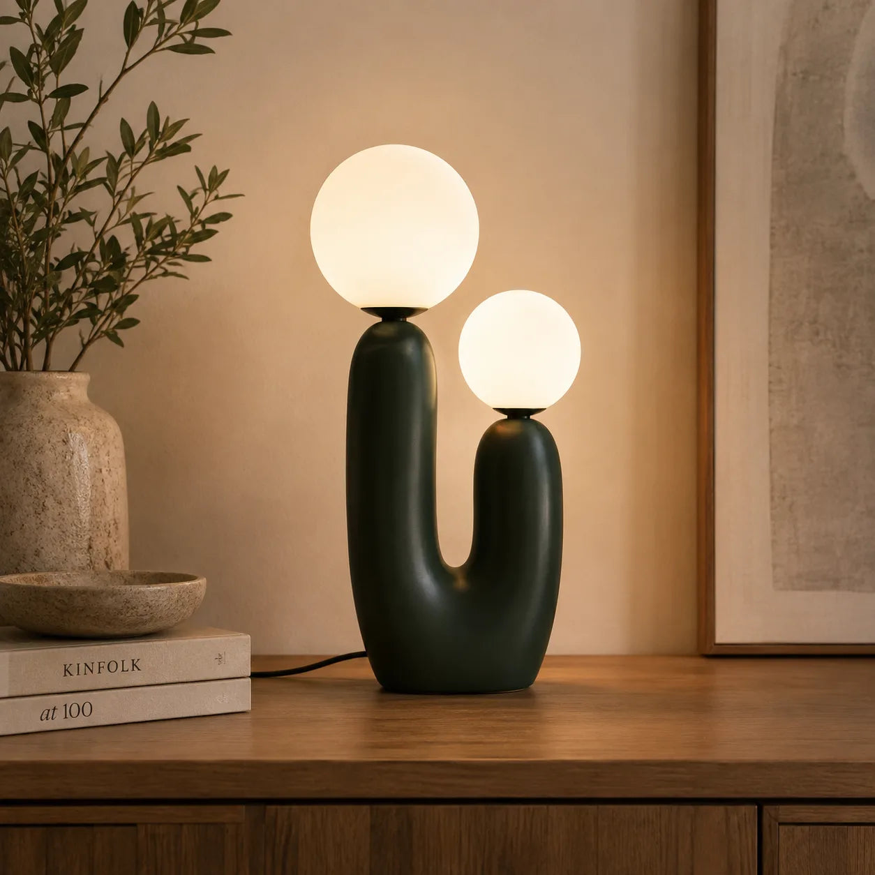 ORENVY Sculptural Double Globe Table Lamp – Modern Ambient Lighting