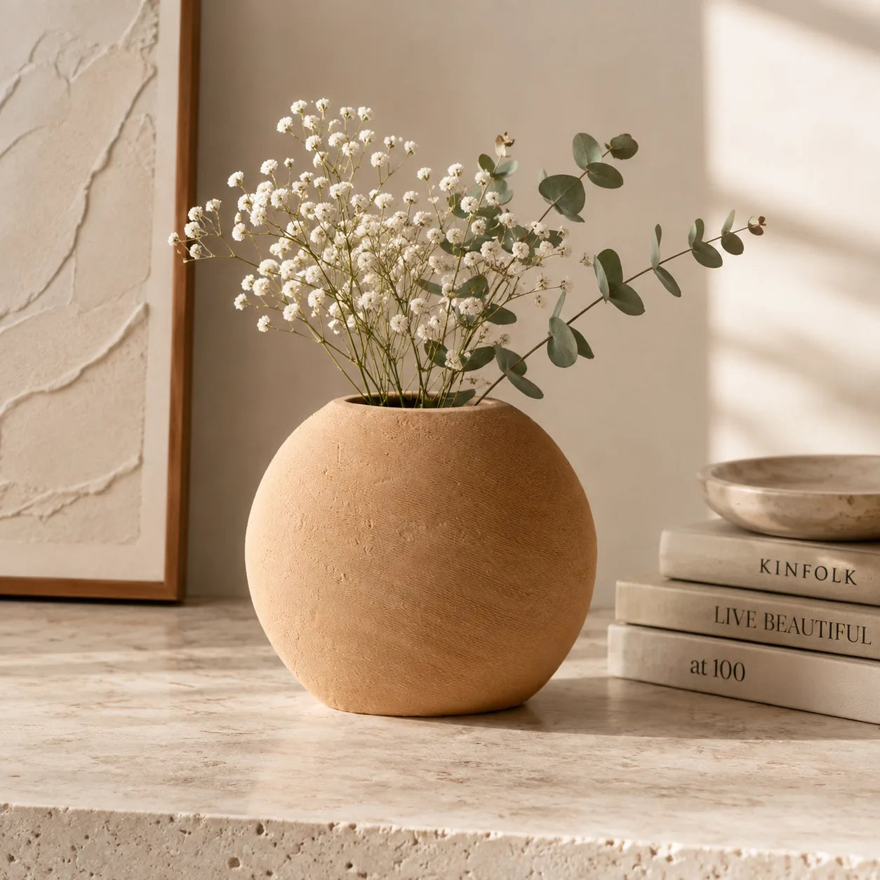 ORENVY Morandi Sculptural Ceramic Vase – Modern Round Decorative Vase