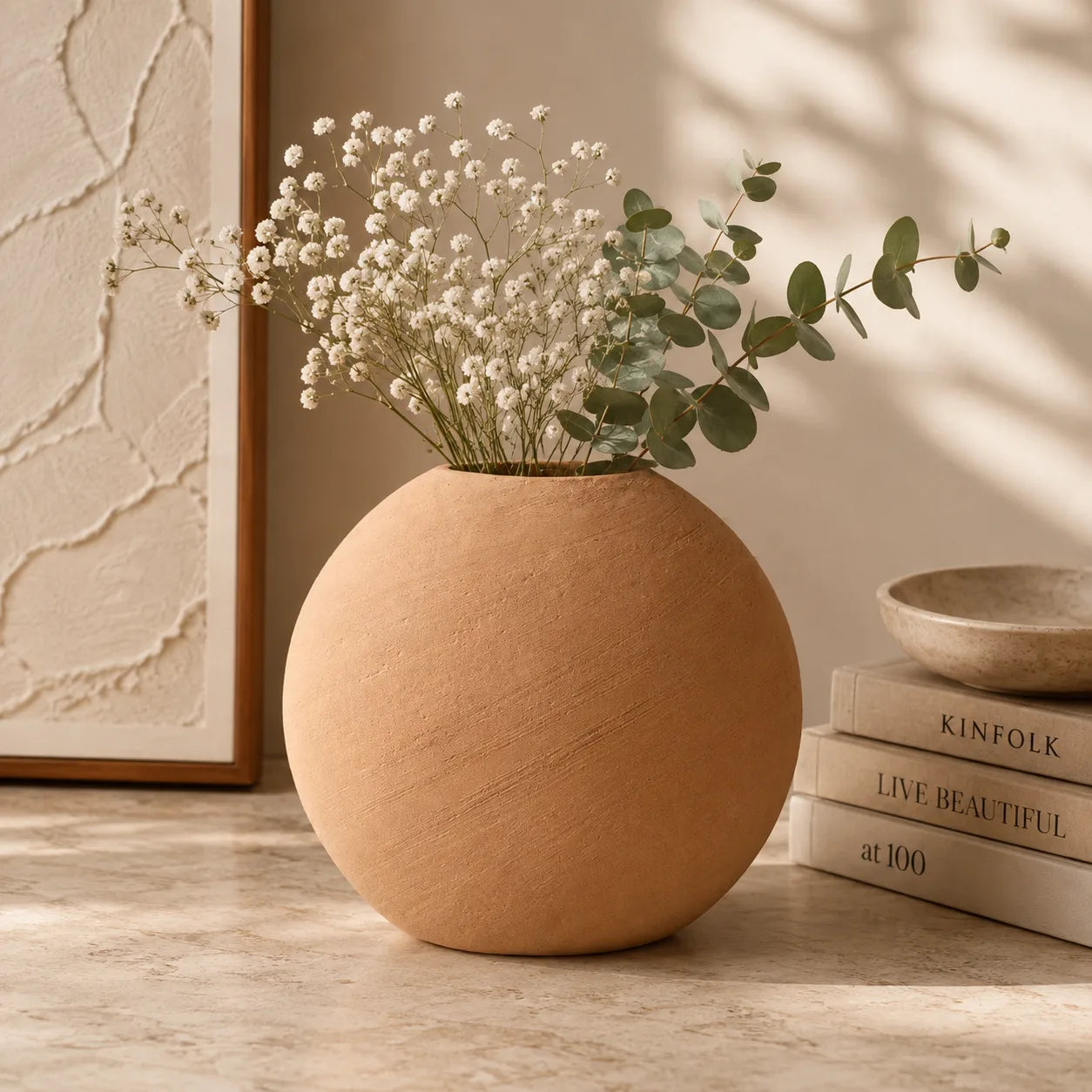 ORENVY Morandi Sculptural Ceramic Vase – Modern Round Decorative Vase
