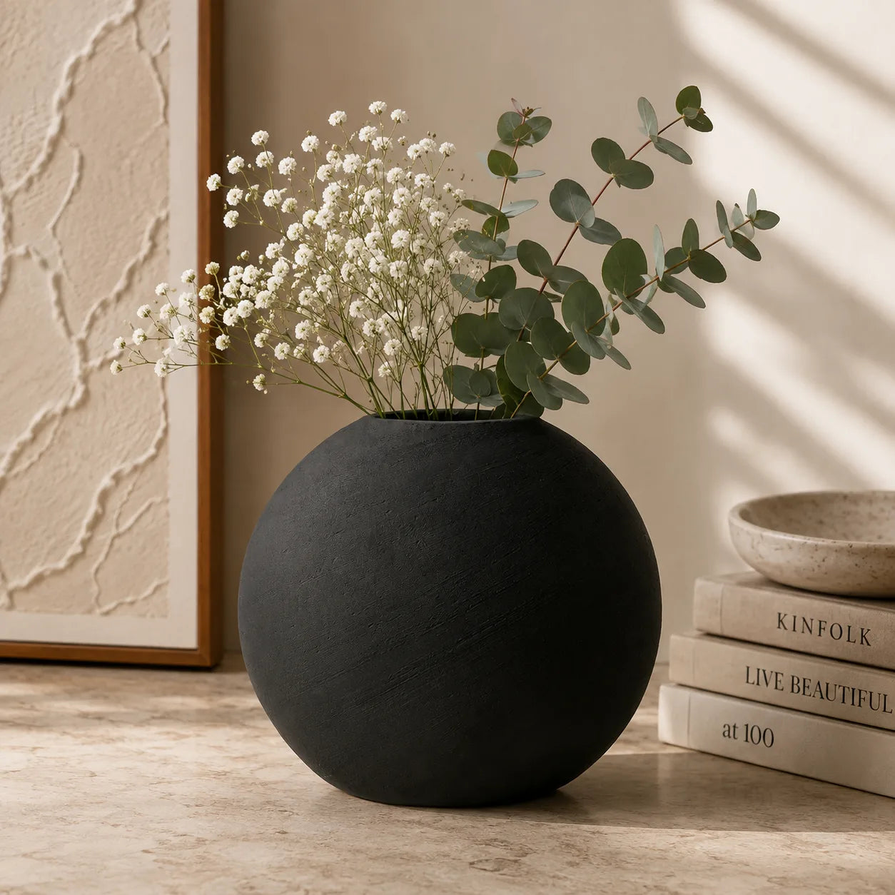 ORENVY Morandi Sculptural Ceramic Vase – Modern Round Decorative Vase