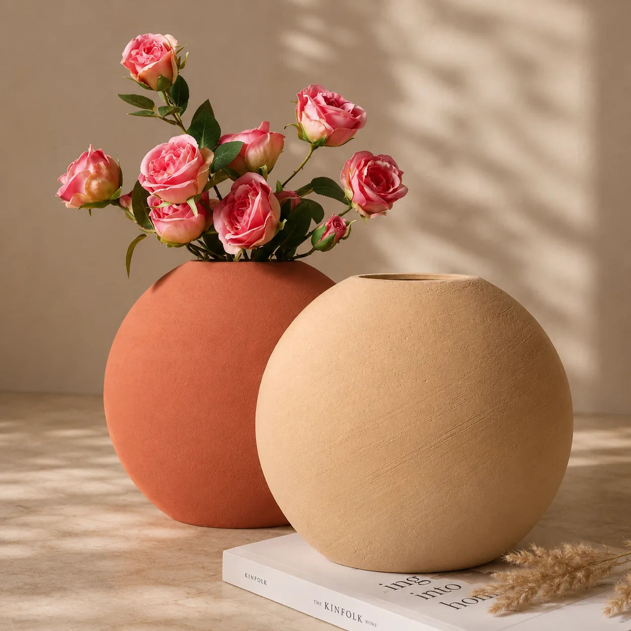 ORENVY Morandi Sculptural Ceramic Vase – Modern Round Decorative Vase