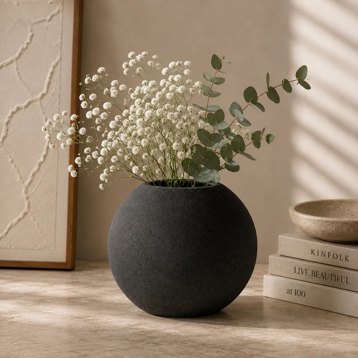 ORENVY Morandi Sculptural Ceramic Vase – Modern Round Decorative Vase