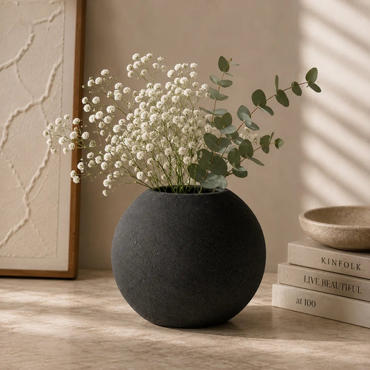 ORENVY Morandi Sculptural Ceramic Vase – Modern Round Decorative Vase
