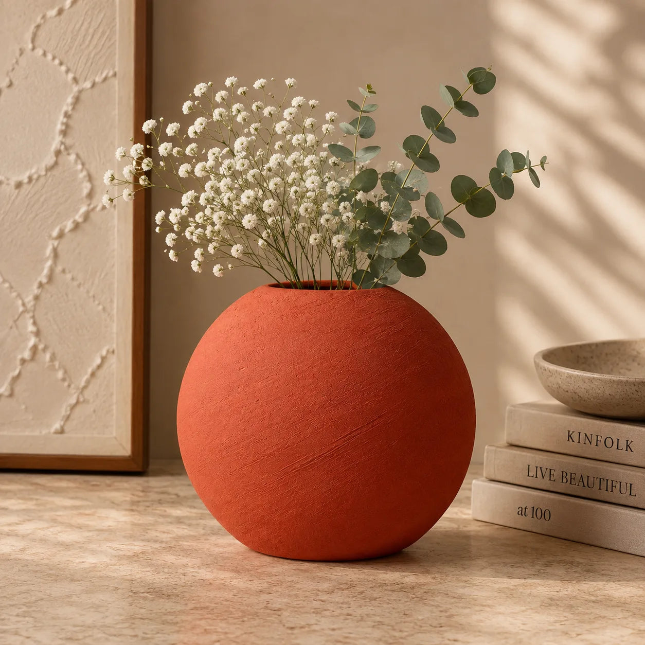 ORENVY Morandi Sculptural Ceramic Vase – Modern Round Decorative Vase
