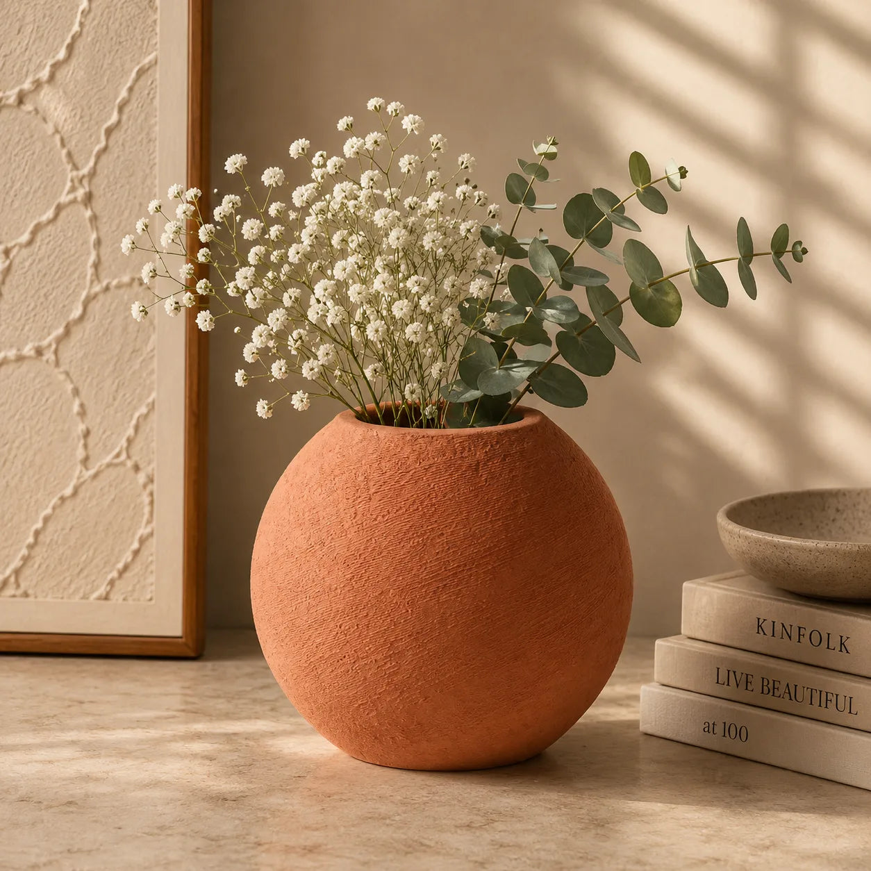 ORENVY Morandi Sculptural Ceramic Vase – Modern Round Decorative Vase