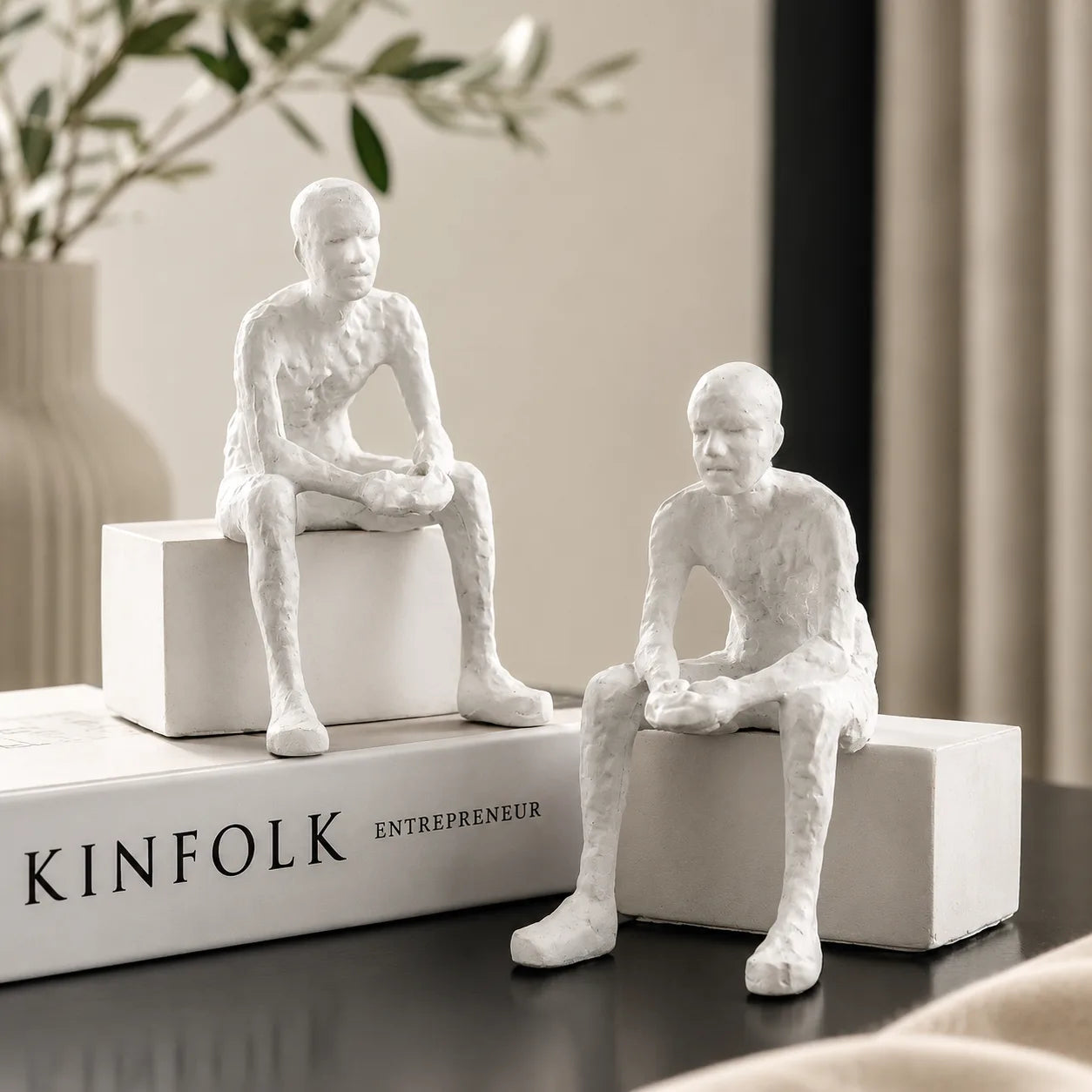 Modern Minimalist Thinker Sculpture | Abstract Resin Shelf & Coffee Table Décor