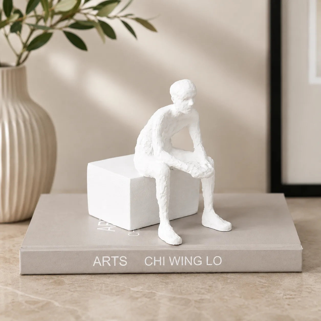 Modern Minimalist Thinker Sculpture | Abstract Resin Shelf & Coffee Table Décor