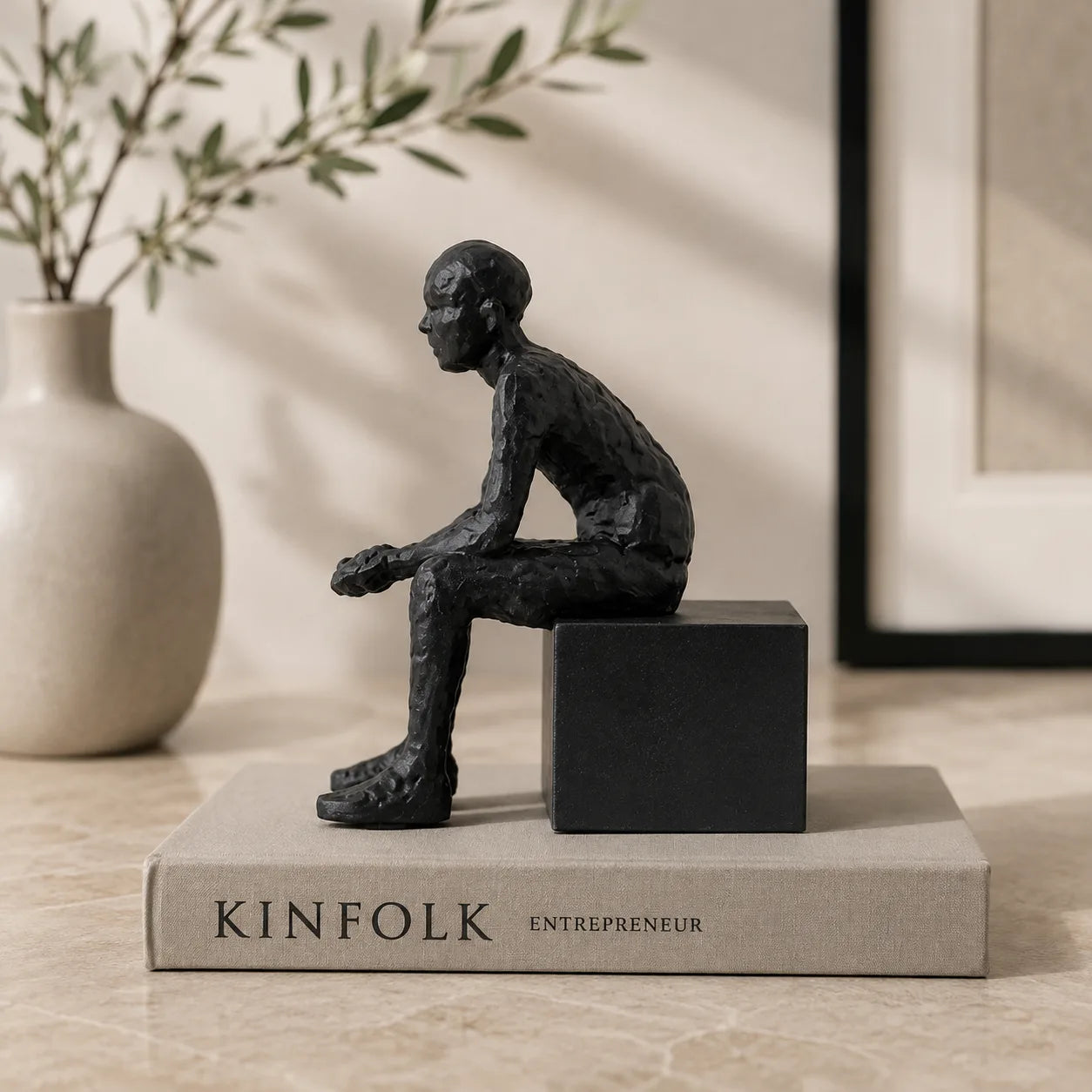 Modern Minimalist Thinker Sculpture | Abstract Resin Shelf & Coffee Table Décor