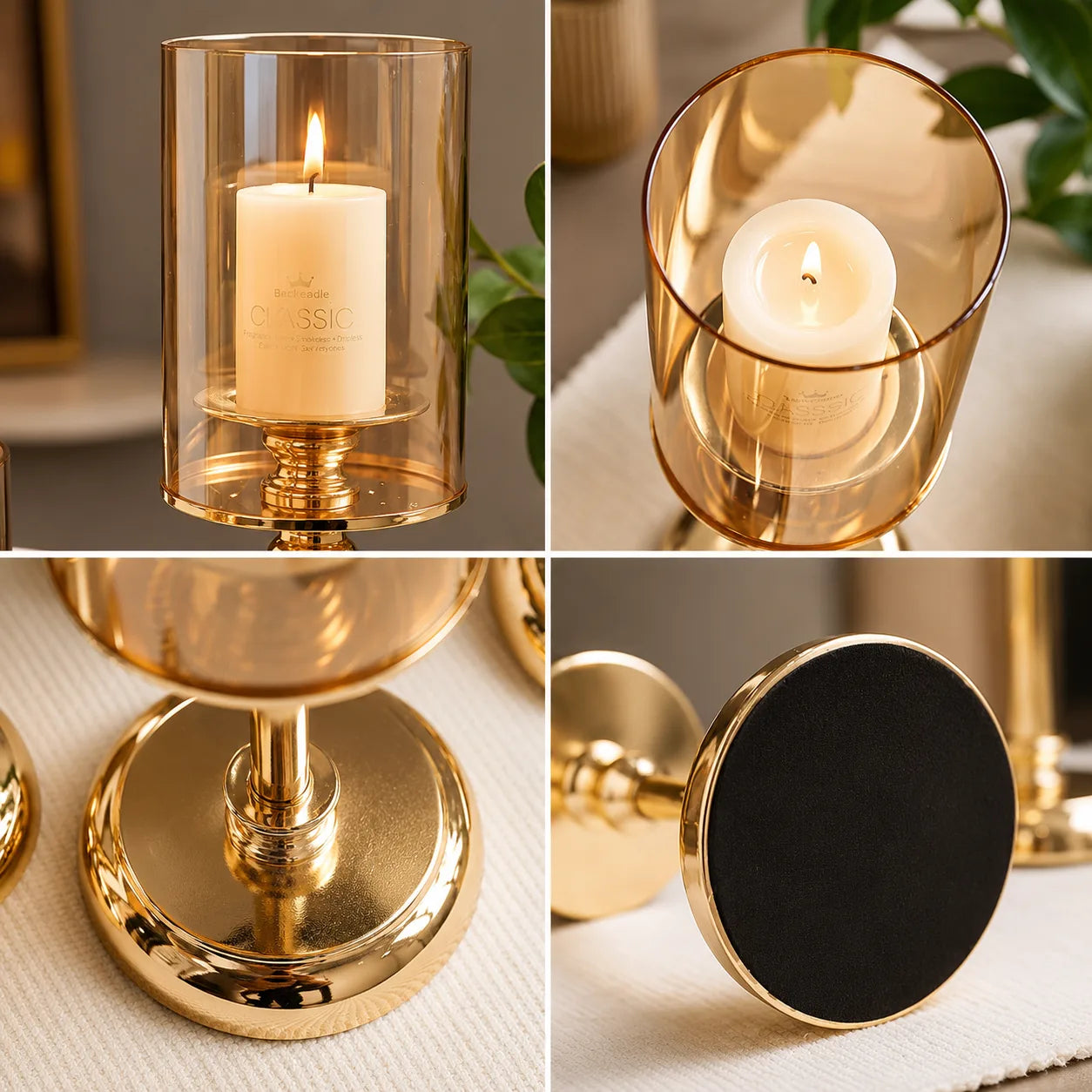 ORENVY Luxe Crystal & Gold Hurricane Candle Holder