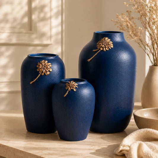 Blue Ceramic Vase | Modern Matte Decorative Flower Vase