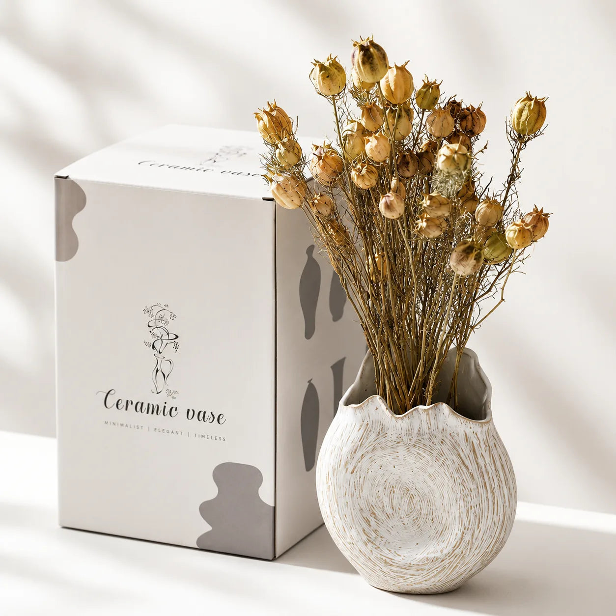 Nordic White Ceramic Vase – Minimalist Decorative Flower Vase