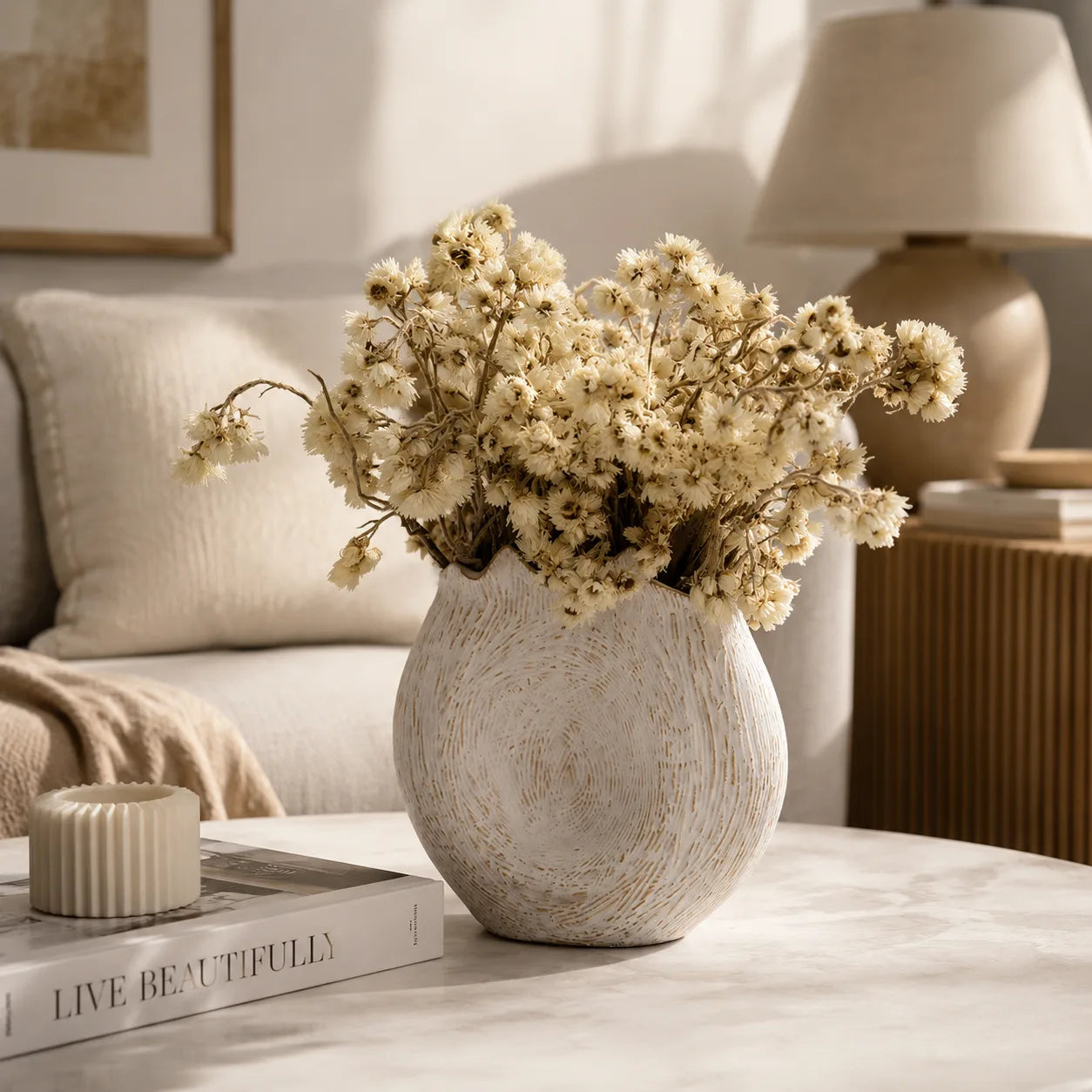 Nordic White Ceramic Vase – Minimalist Decorative Flower Vase
